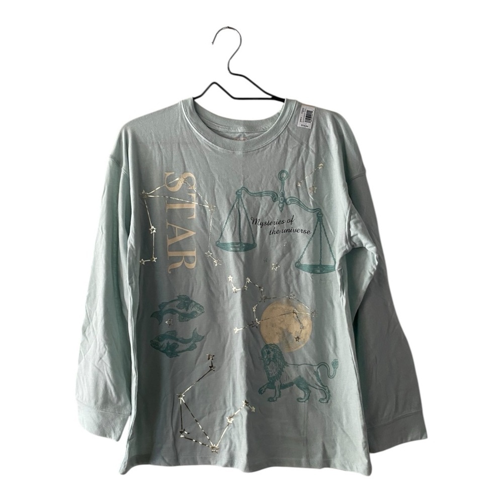 SO Light Blue Zodiac Graphic T Shirt Girl’s Size 16 Plus NEW Long Sleeves Tee